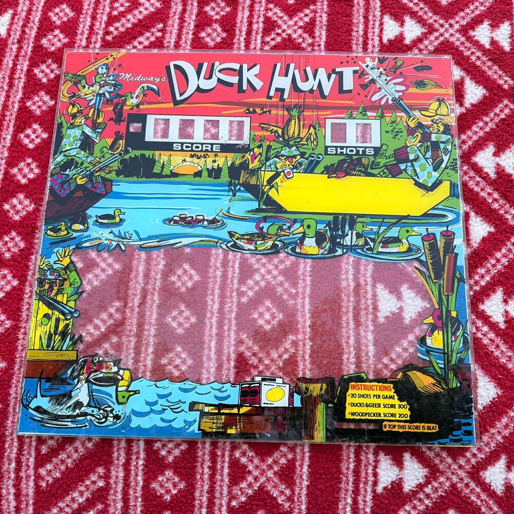 VTG 1973 Midway Duck Hunt Arcade Backglass Plexiglass Marquee Original 23x24